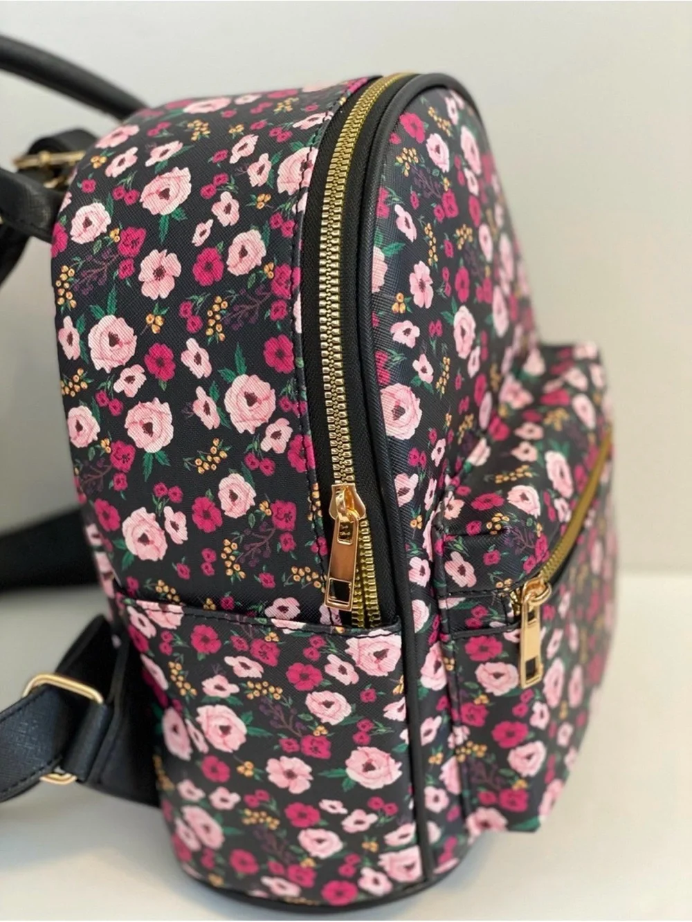 Mini Floral Backpack in Pink and Black - Compact Women's Backpack